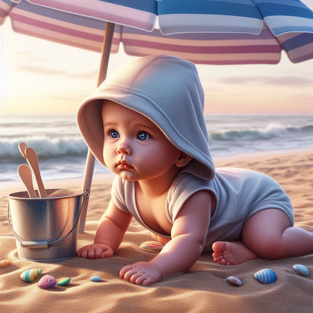 bebé de mamá en la playa